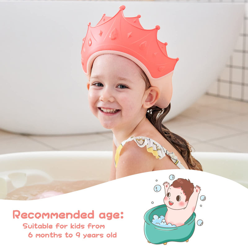 [Australia] - Shower Cap Shield for Kids, Visor Hat for Eye and Ear Protection for 0-9 Years Old Children, Cute Crown Shape Makes the Baby Bath More Fun (Pink) Pink 