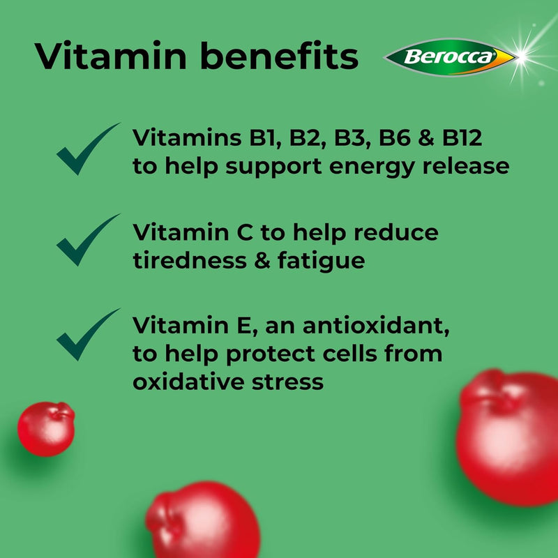 Berocca Multi-Action Multivitamin Gummies - Including Vitamin D, C, A, B-Complex (B1, B2, B3, B6, B7 & B12), E - Supplement for Women, Men and Kids - 60 Gummies x 3 Pack- Cherry Flavour 1 count (Pack of 180)