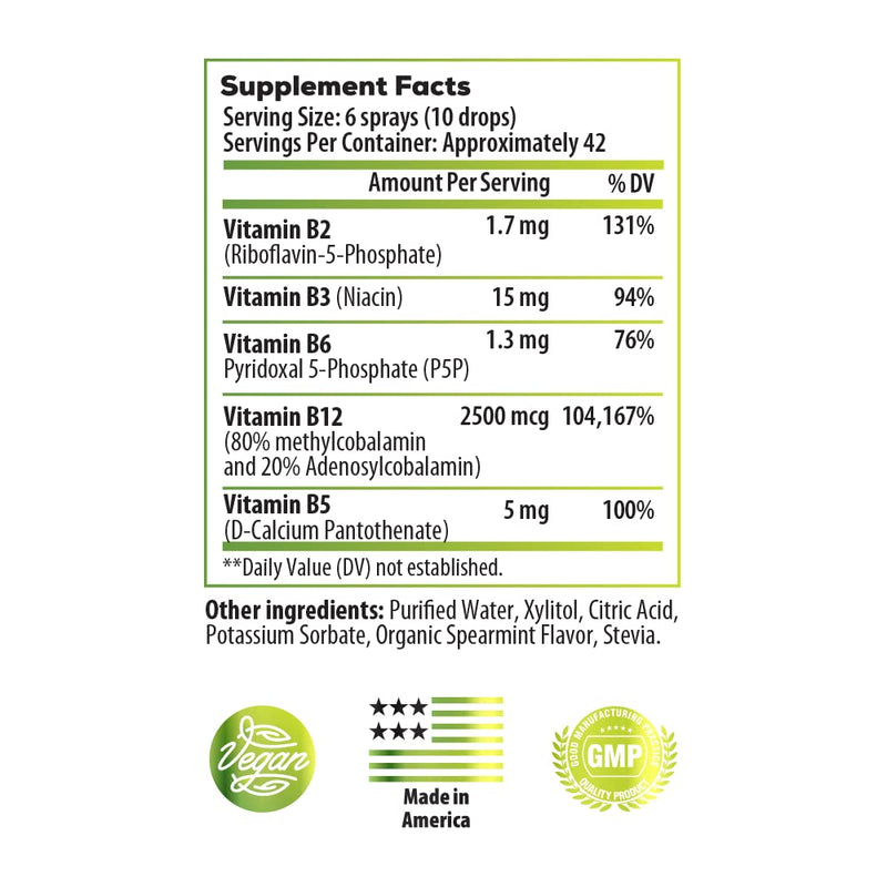 Ideal Infusion B-Bomb Vitamin B12 + B Complex Liquid Spray: Methylcobalamin with Adenosylcobalamin: Energy & Mood Support, Sugar-Free, Vegan, Organic Spearmint Flavor