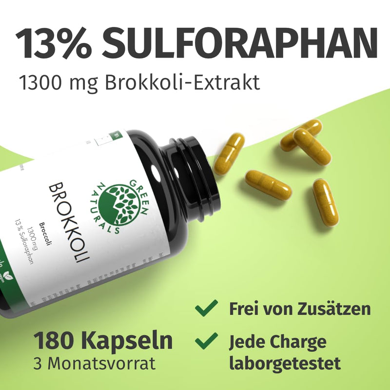 [Australia] - Broccoli extract | 170mg Sulforaphane | 1300mg daily dose | 180 capsules | 3 month supply | vegan & without additives | Manufacturing & laboratory testing in DE | Green Naturals® 