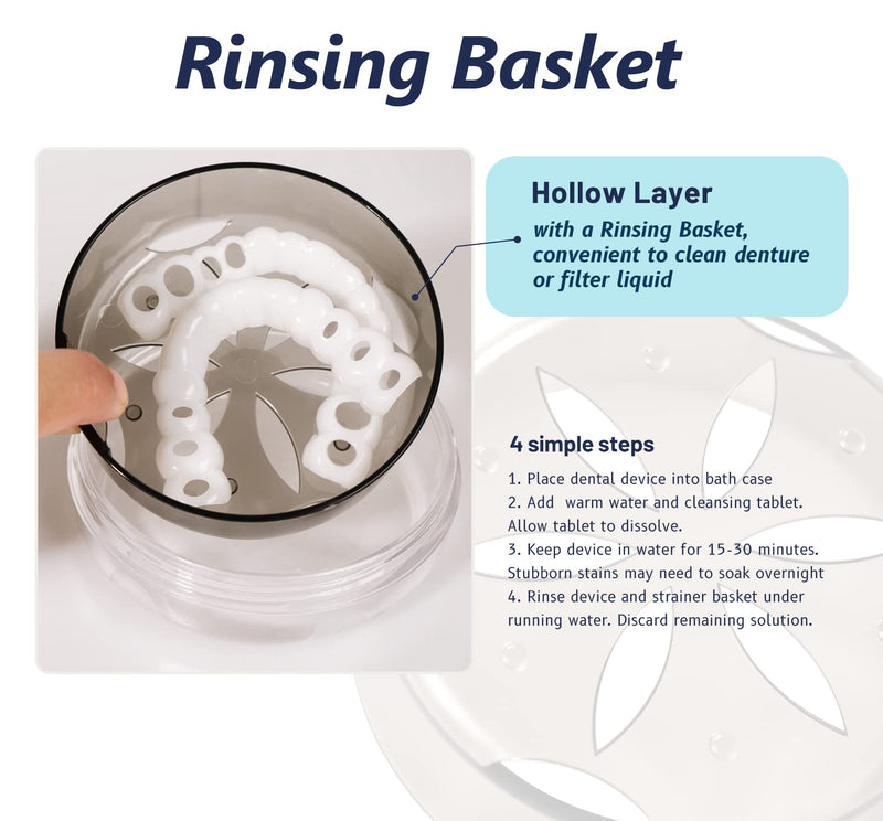 [Australia] - Denture Cup Retainer Case, Definitely No-Leak, Denture Bath Case, Denture Case, Retainer Cleaning Box for Traveling, Denture Cup with Strainer & Mirror (Grey) Grey 
