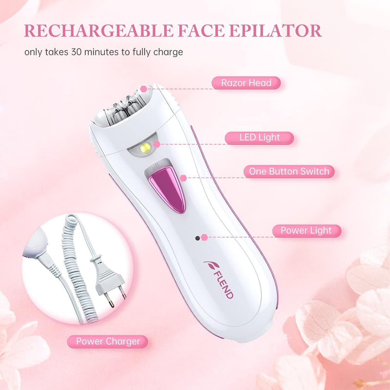 [Australia] - Epilator for Women, Facial Epilator Women, Wireless Electric Epilator, Painless Mini Epilator, Epilator with LED Light for Women, Face, Body, Armpit, Bikini, Leg White-#4 