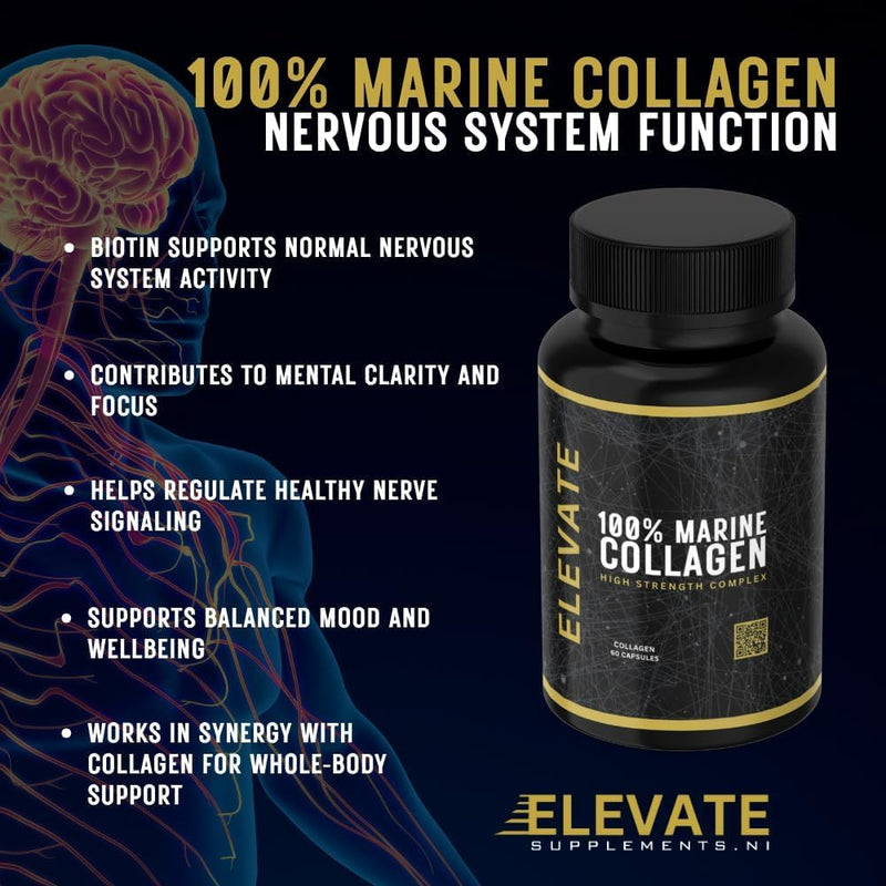 Elevate Supplements 100% Marine Collagen (Type 1), 60 Capsules | Added Hyaluronic Acid, Vitamin C & Biotin for Skin, Hair, Nail, Joint & Nervous System Support | Multi-Benefit Beauty Supplement