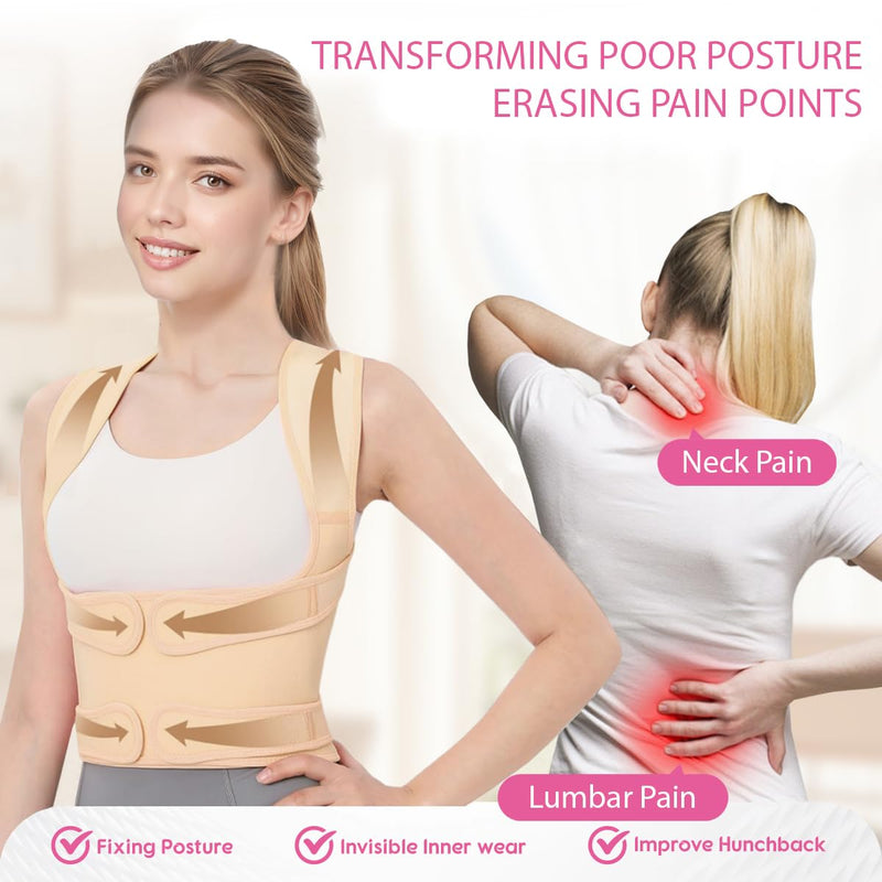 Posture Corrector for Women & Men – Adjustable Back Brace with Full Back Support, Shoulder Straightener for Spine Alignment, Scoliosis, Hunchback & Back Pain Relief (Beige,Large) Beige Large