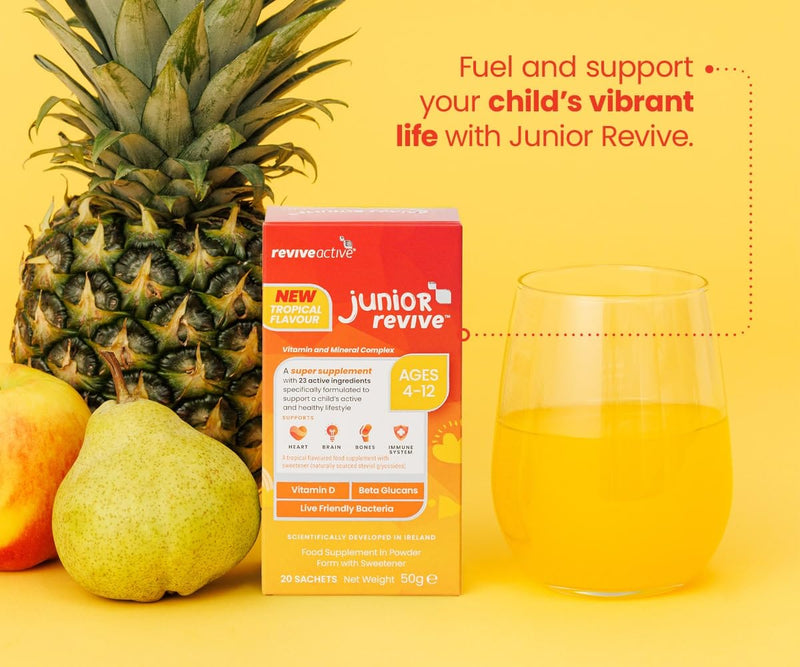 Junior Revive, Kids Multivitamin - 23 Active Ingredients - 1 Daily Sachet - Childrens Vitamin & Mineral Complex - Supports Heart Health, Mental Performance and Immune System - 20 Sachets Tropical