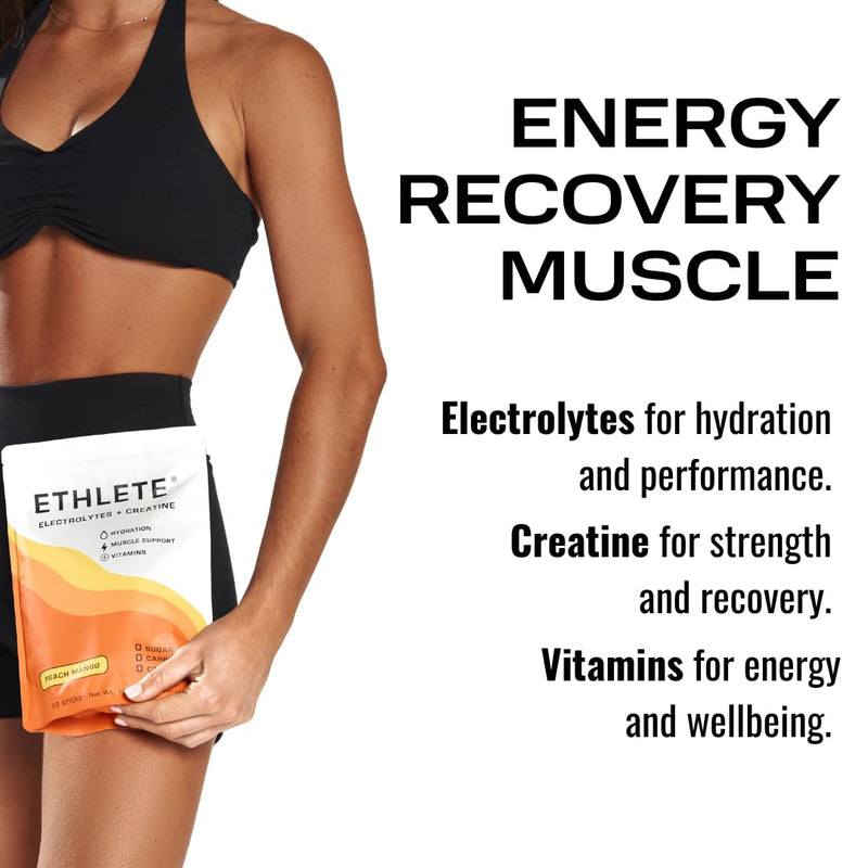Electrolytes + Vitamins + Creatine, Powder (3-Flavors), 5g Creatine Monohydrate, with Electrolytes, Magnesium, Potassium, Vitamins B6, B12 & C (Peach Mango, Lemon Lime, Raspberry Lemon) Peach Mango
