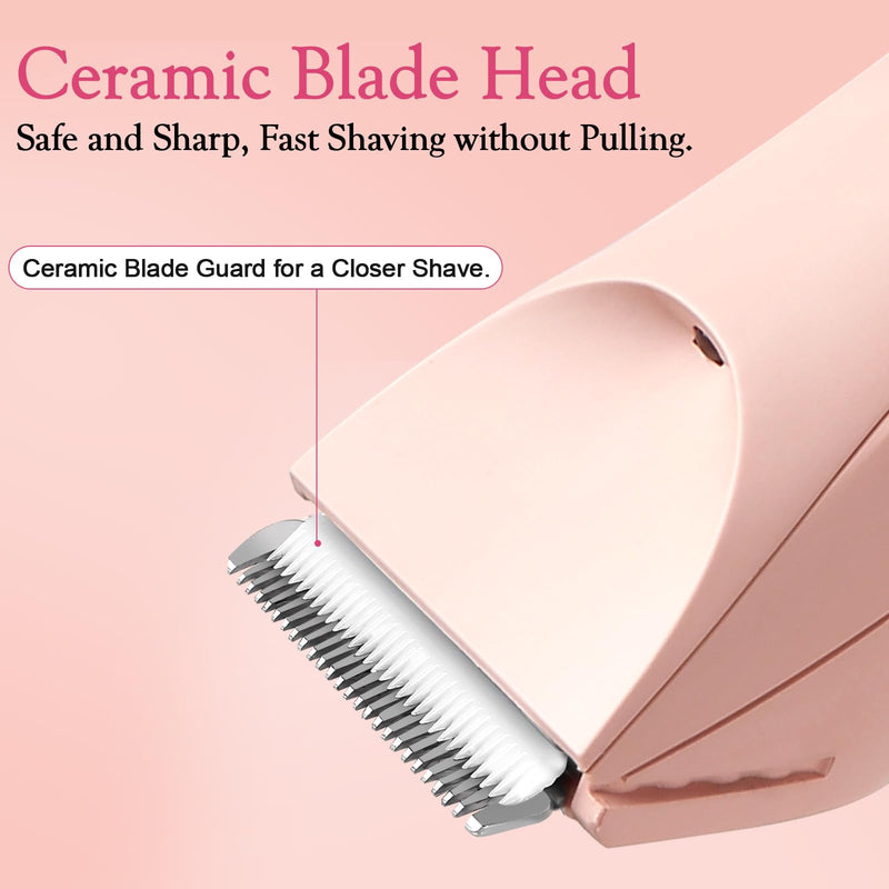 [Australia] - Riokko Bikini Trimmer for Women with LED Light and IPX7 Waterproof Dual Charging, Skin-Safe Cordless Pubic Hair Shaver with Battery Indicator Pink 