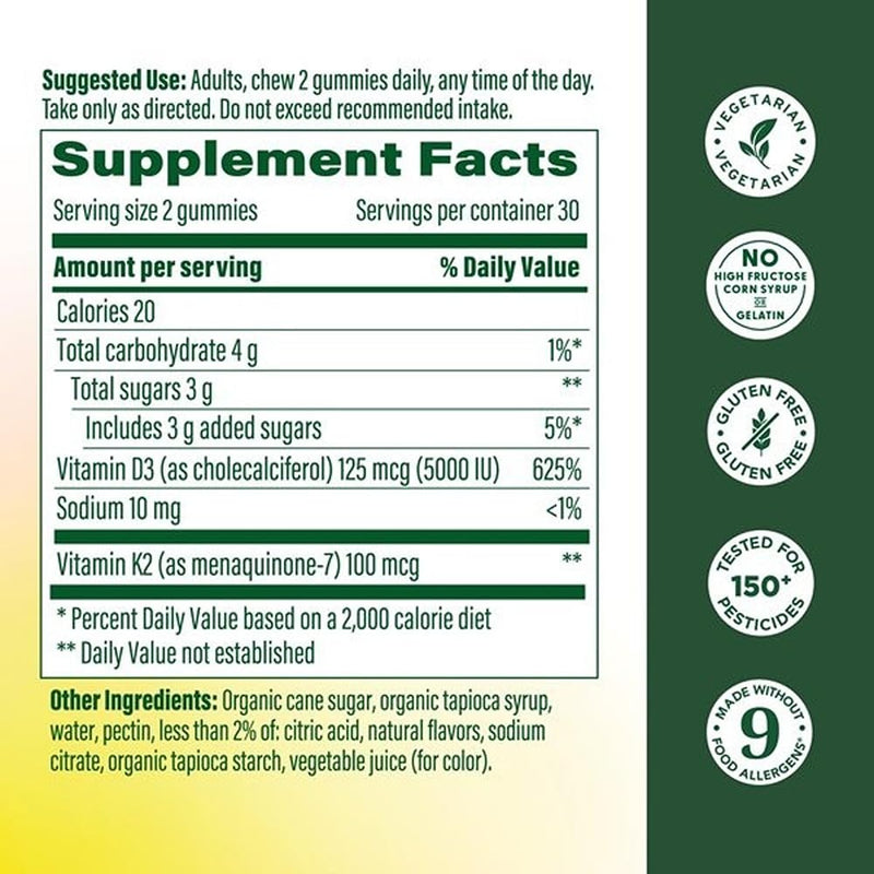 MegaFood Vitamin D3 K2, Bone, Muscle & Immune Health, Peach, 60 Gummies | Vitamin D3 5000 IU with Vitamin K2 for Bone, Muscle, Teeth & Immune Health, No Gelatin, Pectin Based, Vegetarian 30 Servings
