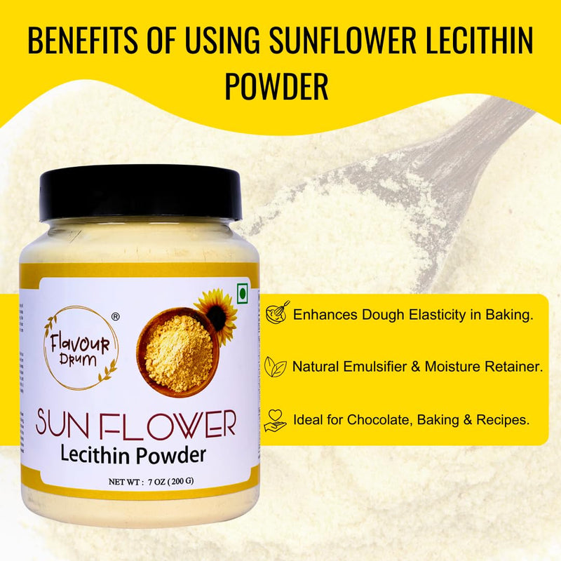 [Australia] - Flavour Drum Sunflower Lecithin Powder (7oz / 200g) | Non-GMO Natural Emulsifier for Smooth Texture in Baking & Beverages 7 Ounce (Pack of 1) 