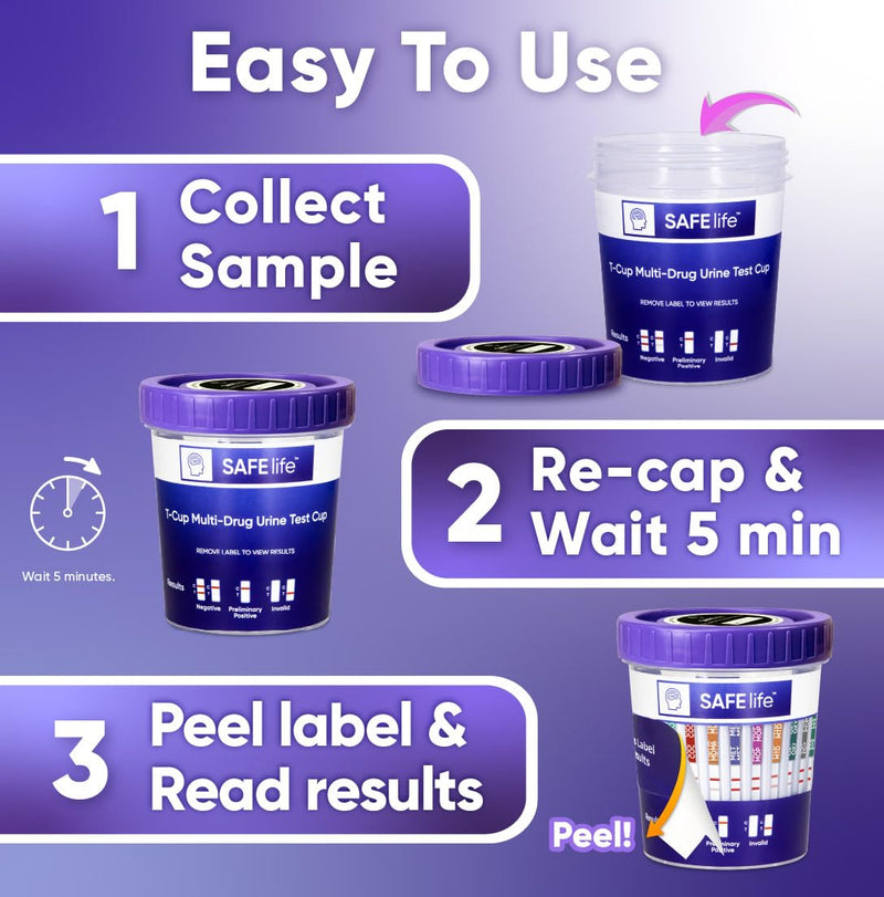 SAFE LIFE [5 Pack] -13 Panel Urine Cup (AMP500, BAR, BUP, BZO, COC150, MDMA, MET500, MOP 300, MTD, OXY, PCP, TCA) Include with 3 Adulterations (CR,SG,PH)