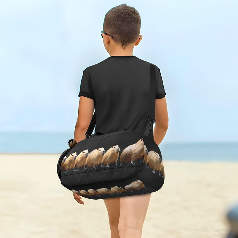 Duffle Bag for Boys or Girls with Shoes Compartment, Funny Capybara Sports Travel Bag Overnight Multicolor 1