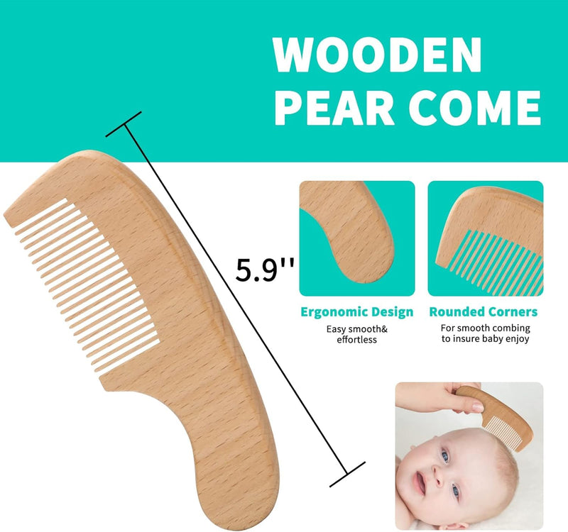 [Australia] - Goat Baby Hair Brush Set, Wooden Comb Massage Scalp Comb, Safe Natural Hair Care Kit, Soft Silicone Bath Brush for Newborns Toddlers (Brush Set+ Green Massager) Group 1 Brush Set+ Green Massager 