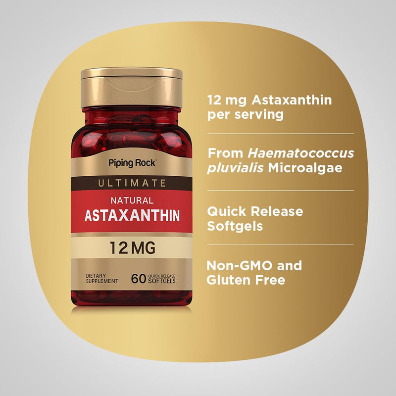 [Australia] - Piping Rock Astaxanthin 12mg | 60 Softgels | Ultimate Supplement | Gluten Free, Non-GMO 