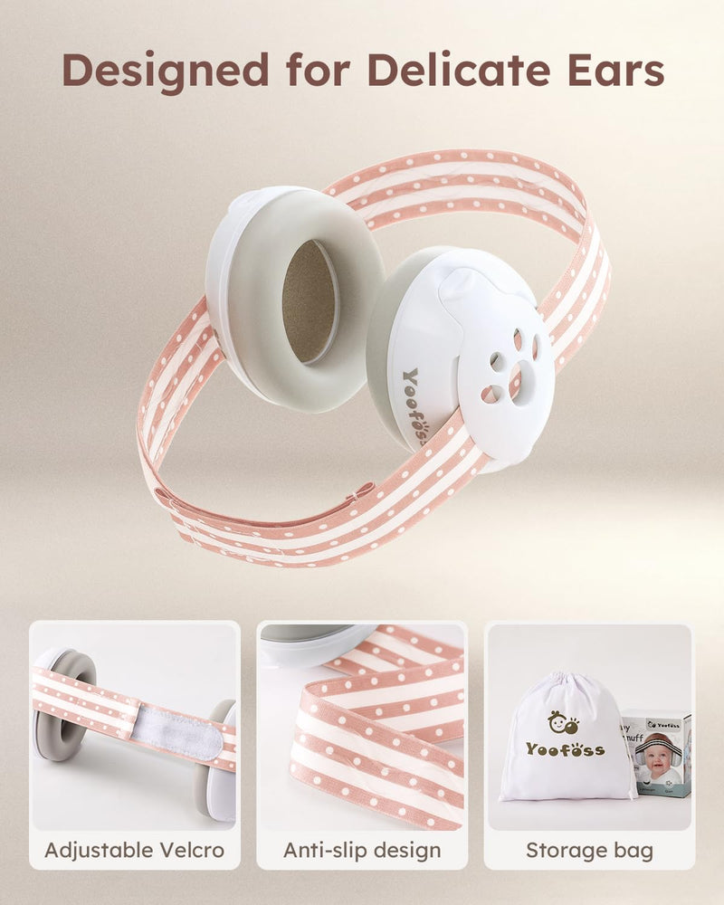 [Australia] - Yoofoss Baby Ear Muffs Noise Protection for Infant and Babies Up to 36 Months - Noise Cancelling Headphones for Ear Protection, Sleep, Travel Baby Essentials Pink 0-36 Months 