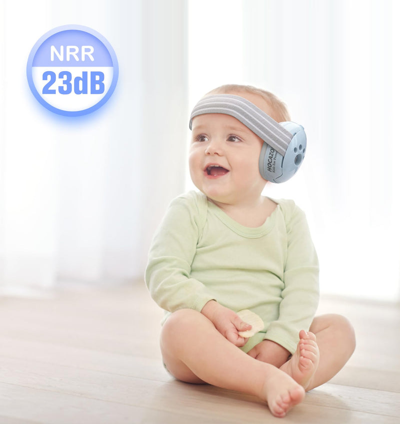 [Australia] - HZ001 Baby Hearing Protection - CE & CPC Certified for Babies up to 36 Months - with Replacement Headband Baby Earmuffs Ear Protection for Airplane, Firework Show - Pale Blue Light Blue 