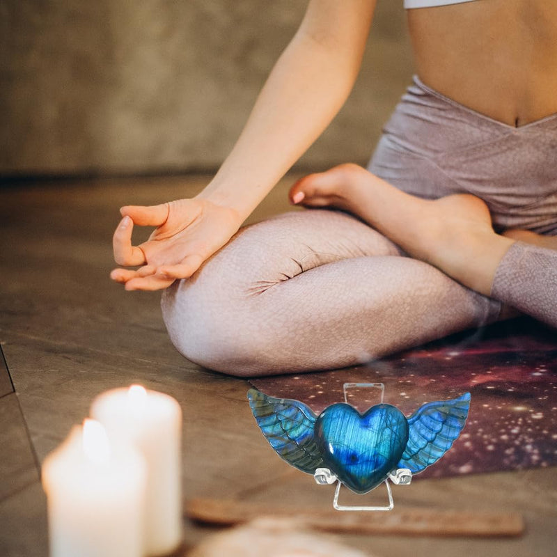 Labradorite Heart Crystal Heart Labradorite Stones Heart Crystal Healing Crystal Crystal Heart with Wings