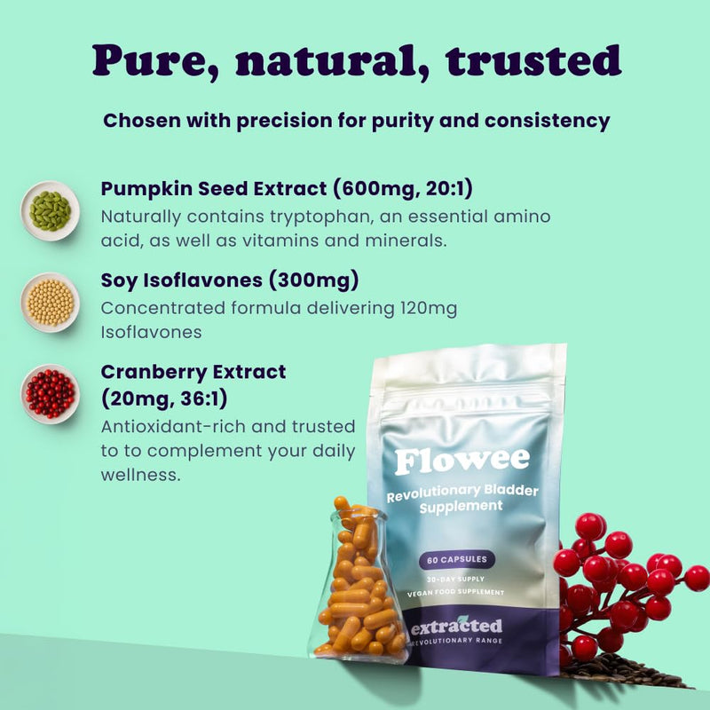 Flowee Bladder Supplement - 30 Day Supply, High Strength Formula with Pumpkin Seed, Soy Isoflavones & Cranberry Extract, Supports Urinary Health, 60 Vegan Capsules 60 count (Pack of 1)