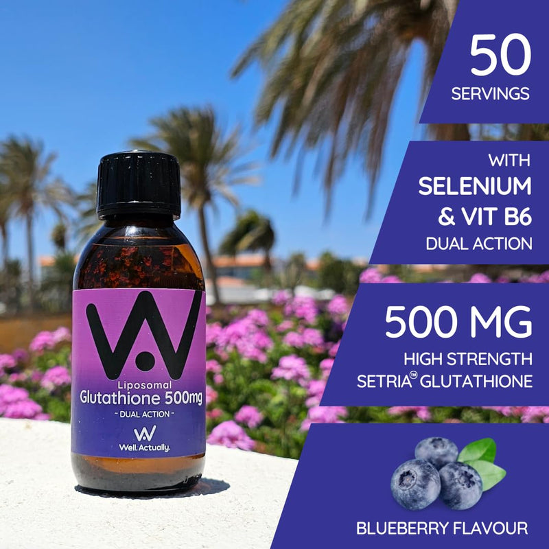 Pure Liposomal Glutathione 500mg – Setria® Liquid Glutathione Supplement with Vitamin B6 - Antioxidant Support for Skin Health & Detox | Vegan, 250ml – 50 Servings | Blueberry Mint 250 ml (Pack of 1)