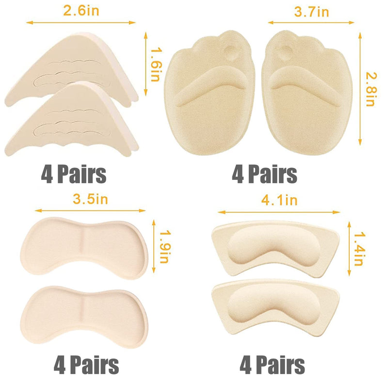 [Australia] - 16 Pairs Shoe Filler Heel Pads for Womens Shoes - Shoe Filler for Too Big Shoes Women with Toe Inserts, Toe Inserts for Too Big Fit 