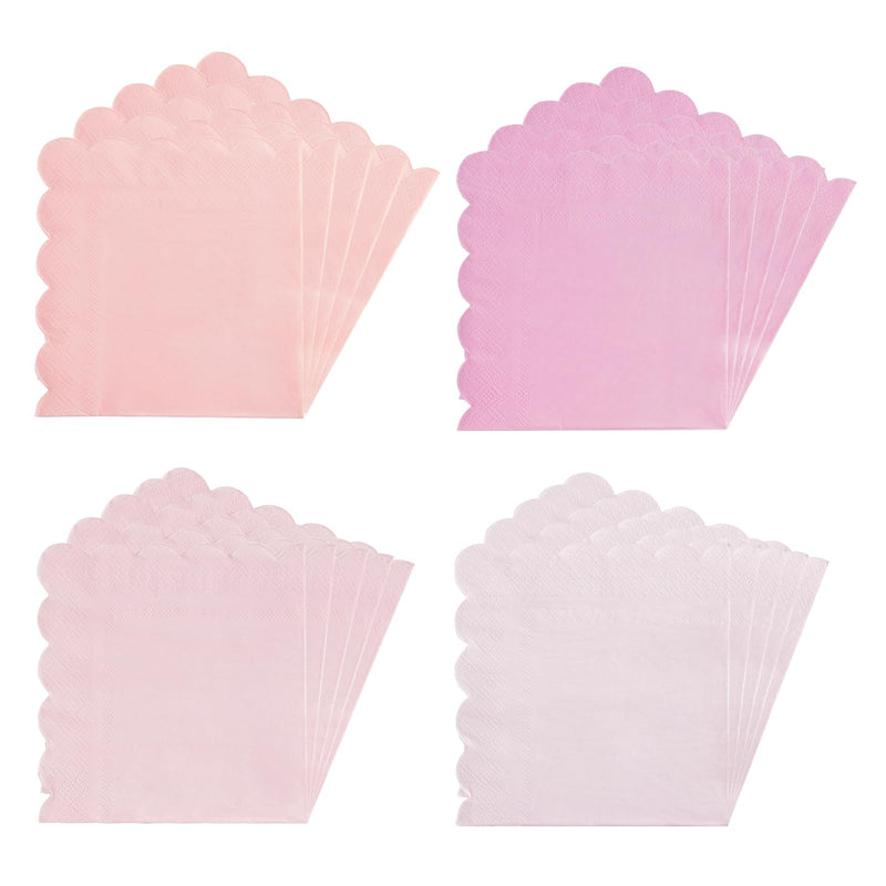 [Australia] - 100 Pink Scalloped Cocktail Napkins, 3 Ply 5 x 5 Inch Beverage Napkins Gradient Color Paper Napkins Disposable Luncheon Napkins for Wedding Birthday Party Bridal Anniversary Baby Shower 