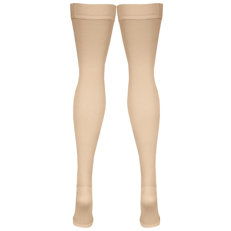 [Australia] - NuVein Medical Compression Stockings, 20-30 mmHg Support, Women & Men Thigh Length Hose, Open Toe, Light Beige, Medium Medium (1 Pair) 