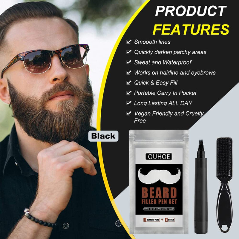 [Australia] - Beard pen, beard filler pencil, beard filler pen, men's beard pencil, waterproof beard pen, men's beard filler and beard pen, for mustache and eyebrows, with 1 beard brush, black, 1 piece 