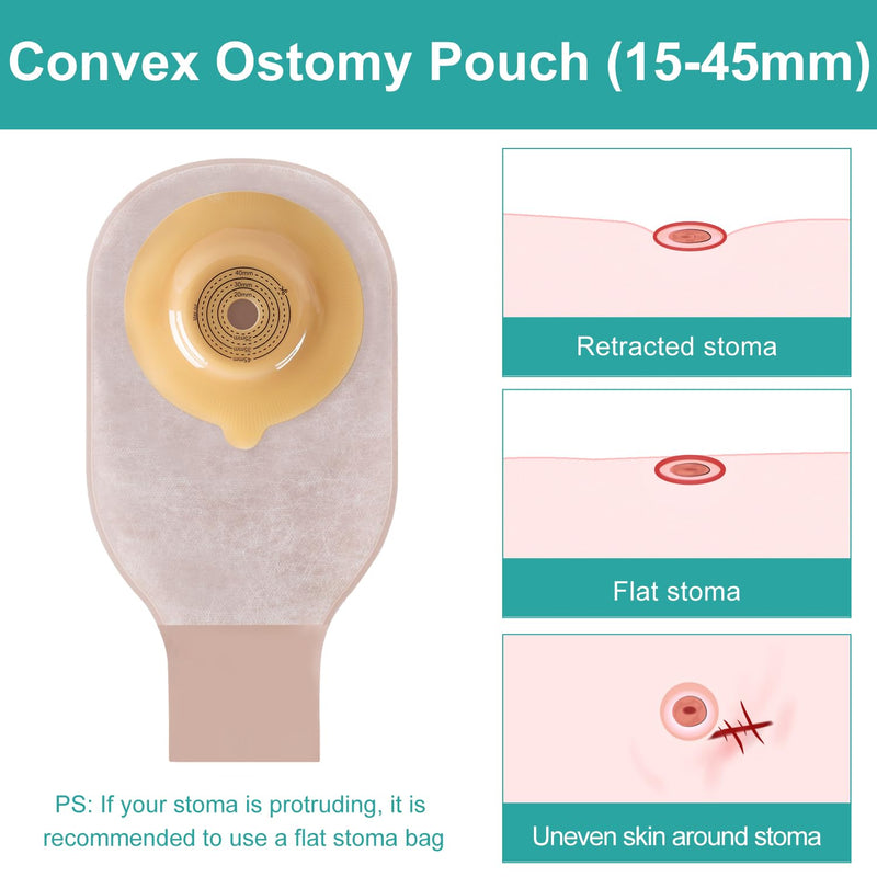 [Australia] - 10 PCS Colostomy Bags, One Piece Convex Ostomy Bag Ostomy Supplies,15mm-45mm Cut-to-Fit Drainable Pouches for Stoma Care 