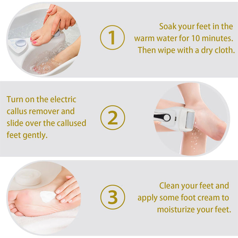 [Australia] - Electric Callus Remover for feet - FSA Eligible - Portable Rechargeable Electric Foot Files with 3 Heads - Pedicure Kit for Dry Dead Hard Cracked Skin 3 Replacement Heads 