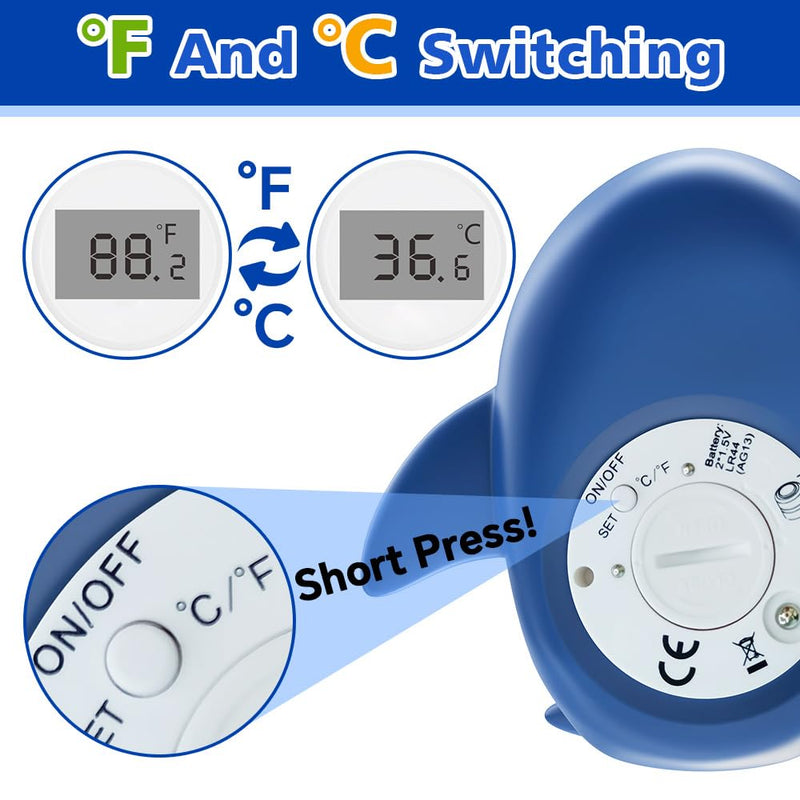 [Australia] - Baby Bath Thermometer, Infant Digital Water Thermometer Safety with 3 Color Backlit and Temperature Warning, Room Thermometers Floating Toy for Infant, Toddler, Bathtub, Swimming Pool (Navy Blue) Navy Blue 