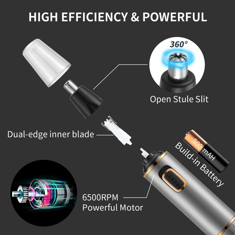 [Australia] - Men's Nose Hair Trimmer, 4 in 1 Rechargeable Nose Hair Trimmer and Ear Hair Trimmer for Men and Women with USB Type-C Cable, IPX7 Waterproof, Dual Blades, Easy Cleaning, Black 