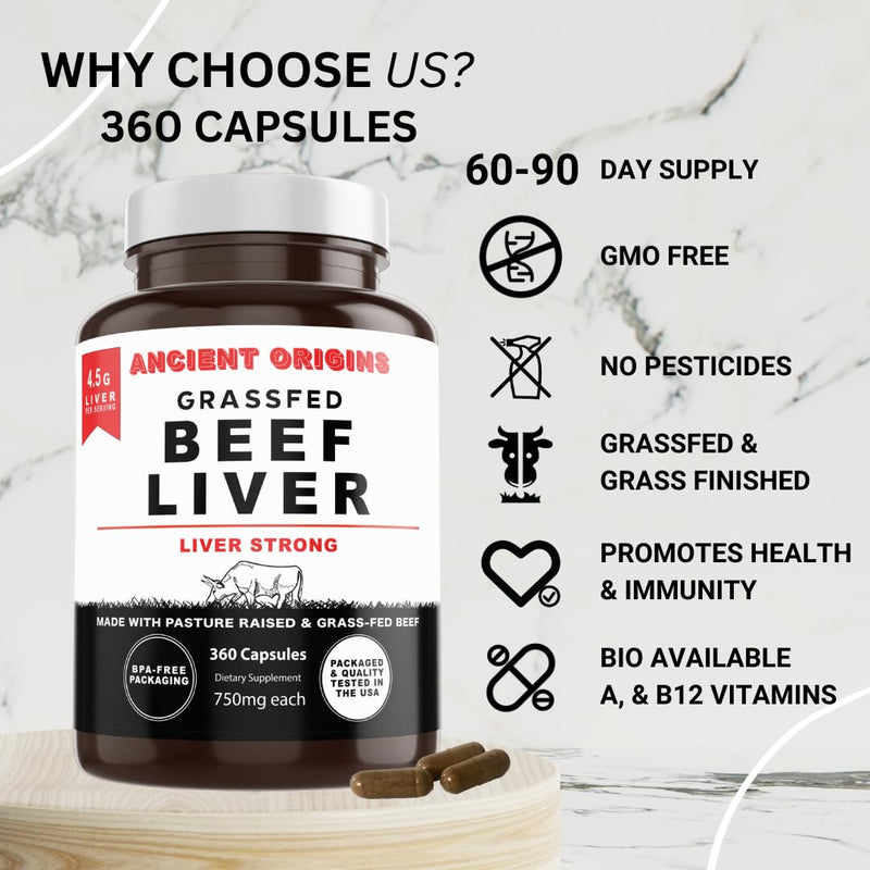 [Australia] - Grass Fed Beef Liver Capsules, Supports Energy Production, Cleansing, Digestion, Immunity and Full Body Wellness, Non GMO, Freeze Dried Liver Support Supplement, 360 Capsules 