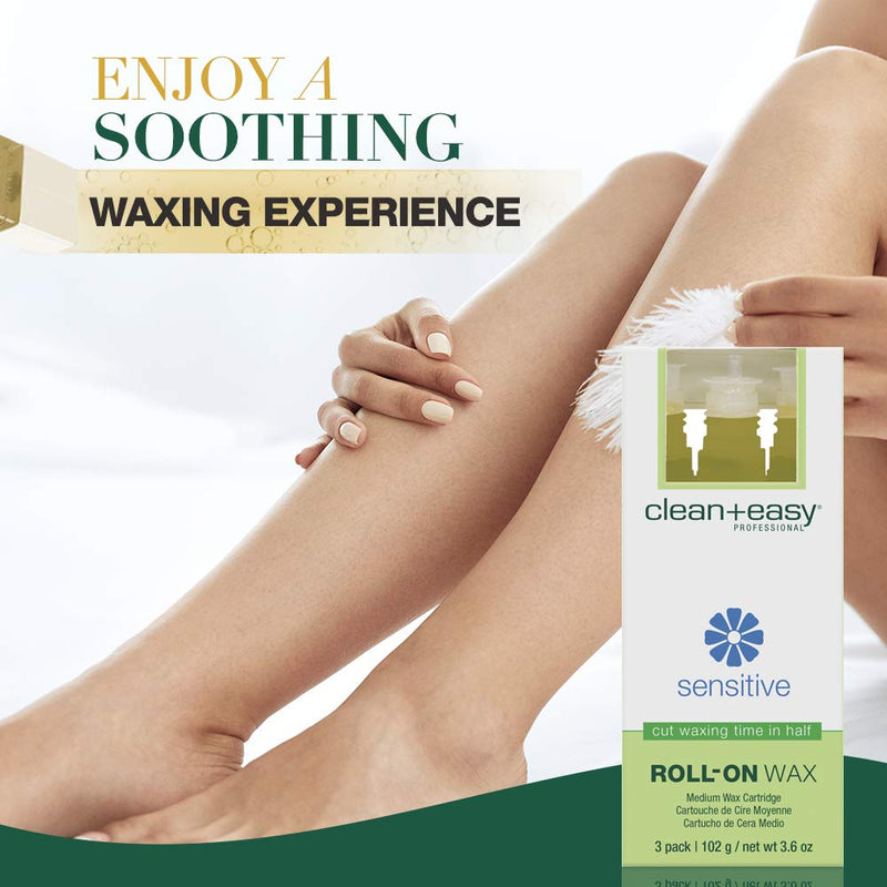 [Australia] - Clean + Easy Sensitive Roll On Wax Refill – Medium Wax Cartridge Refill for Face & Body Hair Removal, Soft Wax for Sensitive Skin, Hygienic Waxing, 3-Pack 3 Pack 