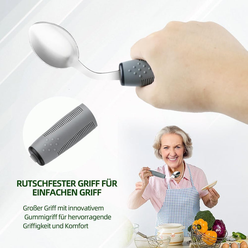 42° Angle Parkinson Cutlery (4-Piece), Adaptive Cutlery Set, 85 g Weighted Cutlery for Hand Tremors and Arthritis - Ergonomic Eating Aids with Non-Slip Handle (Right-Handed Users)