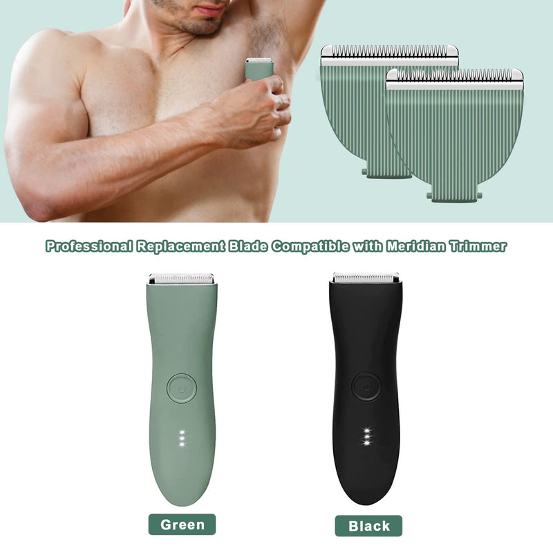 Audoc 3PCS Replacement Blades for Meridian Trimmer,Hygienic Ceramic Hair Replacement Blades for Meridian Body Trimmer (Onyx & Sage),Green 3PC