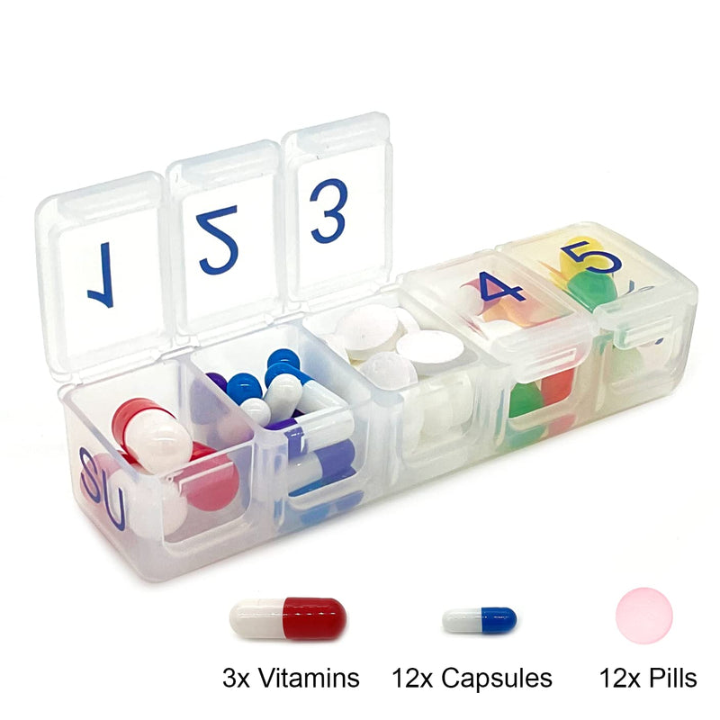 e-Pill 5 Times a Day x 7 Day Small Weekly Pill Organizer, Vitamin and Medicine Pill Box - with Discreet Case and Pill Reminder