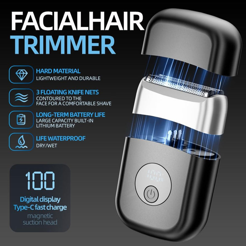 [Australia] - Electric Foil Shavers for Men, New Mini Electric Razor with 3 Floating Blades, LED Display, USB-C Fast Rechargeable, Travel Portable Beard Trimmer for Men, Gifts for Dad Him (Black) Black 