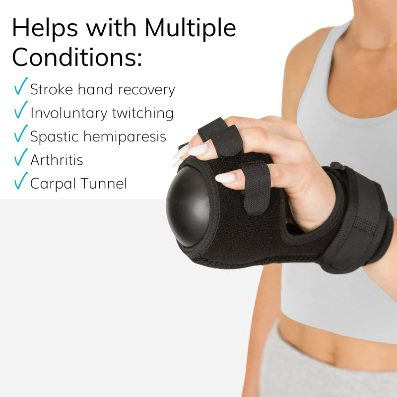 [Australia] - BraceAbility Anti Spasticity Splint - Contracture Stroke Resting Hand Orthosis Brace and Ball for Right or Left Cramp Relief, Twitching Pain, Recovery Therapy, Dupuytren's Treatment, Arthritis Remedy 