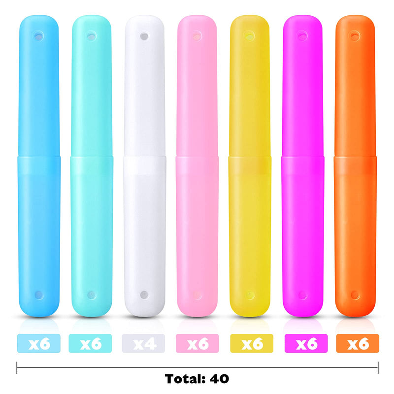 [Australia] - 40 Pieces Travel Toothbrush Holder Case Portable Plastic Pencil Case Holder Toothbrush Carrier Cover Case Bulk Toothbrush Storage Containers for Traveling School Camping Bathroom Business, 7 Colors 