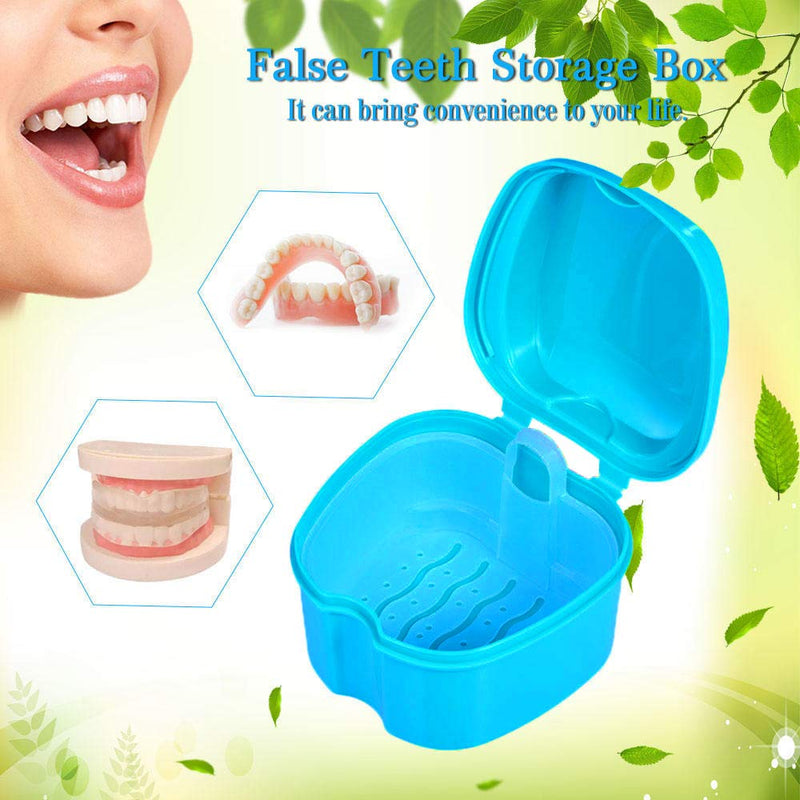 [Australia] - Denture Bath Box Cup, Complete Clean Care for Dentures, Clear Braces, Mouth Guard, Night Guard & Retainers,Traveling (Blue & White) Blue & White 