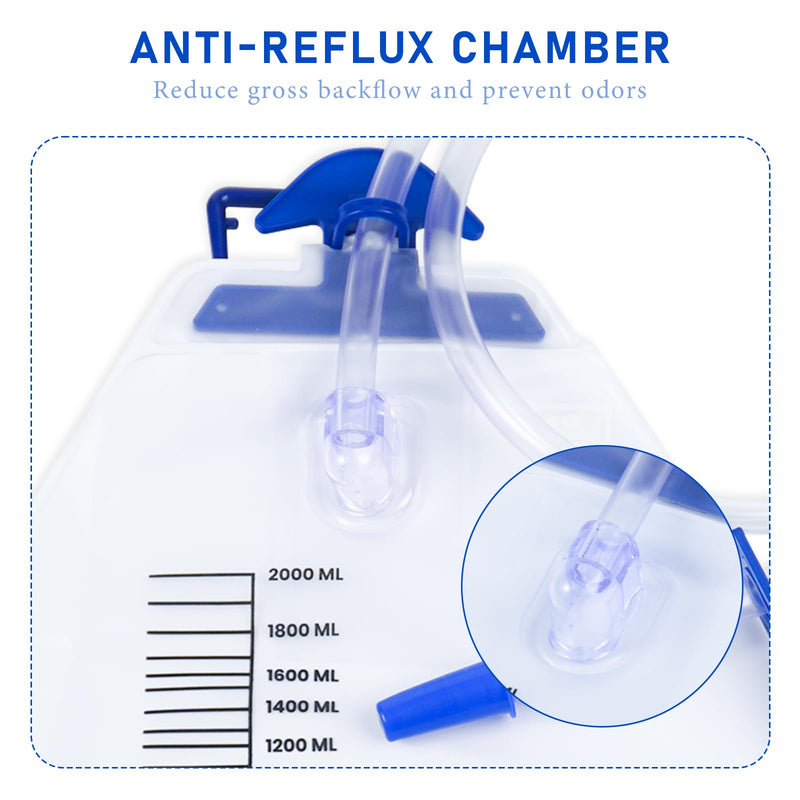 [Australia] - 5 Pack Sterile Urinary Drainage Bag,2000mL Overnight Bedside Disposable Urine Bags with Anti-Reflux Valve, 48" Tube Drainage 2000ml-5pack 