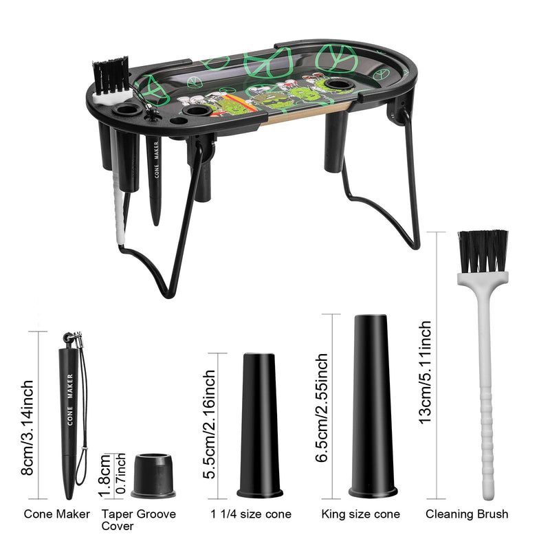 [Australia] - Free Boy 8.5x3.5 Inch Metal Rolling Tray Cone Loader for King Size&1 1/4 Size Pre Rolled Cone,Cone Pre Roll Machine Includes Foldable Stand Cone Filler,Filler Funnel & Packer-Black&Green 