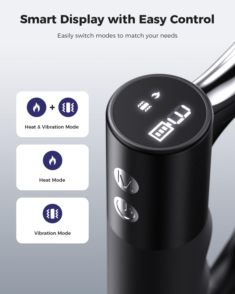 Heated Muscle Scraper, 3 Adjustable Intensity Modes with LED Display, 38-46℃ Warm Therapy & Vibration, Full Body Use Ergonomic Design, Rechargeable Wireless Black