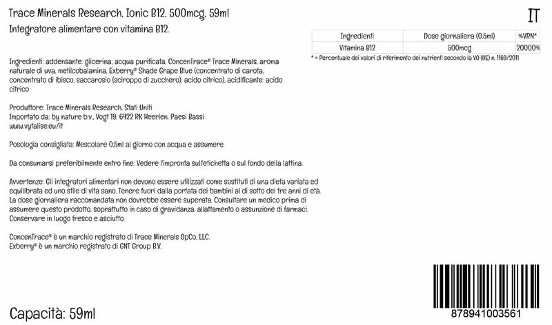 Trace Minerals Liquid Ionic Vitamin B12 1000 mcg, Methylcobalamin, 2 oz | Bioavailable methylcobalamin , Nerve and brain support, Ionic trace minerals included, 1 mL daily, No refrigeration needed