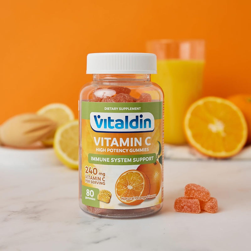 VITALDIN Vitamin C Gummies – 240 mg per Serving - 80 Chewable Gummies (40 Days’ Supply); Orange Flavour – Gluten Free Gummy – for Kids & Adults