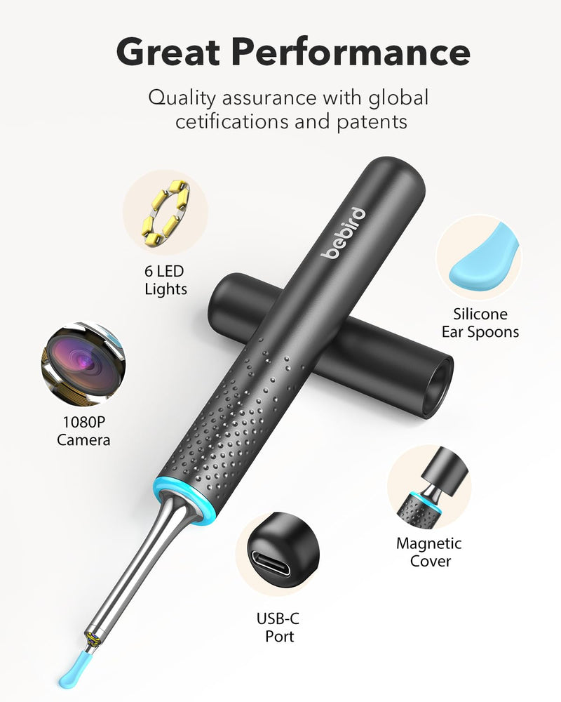 Bebird M9 Ear Wax Removal Tool Camera - Wireless Ear Cleaner Earwax Remover with Photos & Videos - Ear Scope Otoscope with Light & Camera- Visual Ear Picker with 10 Scoops and Attachments for Family