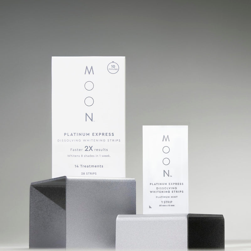 MOON Dissolving Teeth Whitening Strips, 28 Platinum Express No Rinse White Strips, Winter Mint, Hydrogen Peroxide & Essential Oils, Whiten Sensitive Teeth up to 8 Shades in 1 Week, Travel Essentials