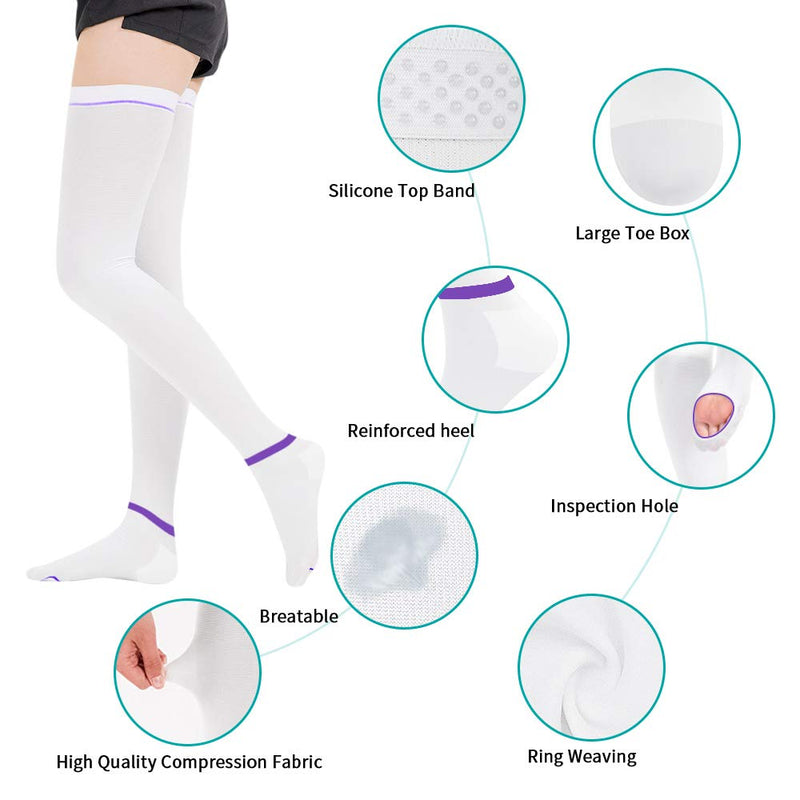 [Australia] - T.E.D. Anti Embolism Stockings Thigh High Knee High for Women Men, 15-20 mmHg Compression TED Hose with Inspect Toe Hole 1-thigh High White XX-Large 