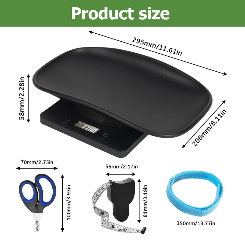 [Australia] - Digital Pet Scale for Small Animal, LED Display Puppy Whelping Scale with Tape Measure, Collar, Scissors for Newborn Pets, Cats, Dogs, Animals, Measures Up to 15kg, 11.4 * 7.1" (Black) Black 