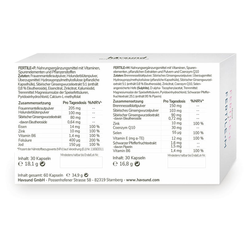 [Australia] - håvsund FERTILE+DUO fertility complex for couples (30 capsules each) • Fertility vitamins for women & men • 1x FERTILE+F for women + 1x FERTILE+M for men • Set for him & her 