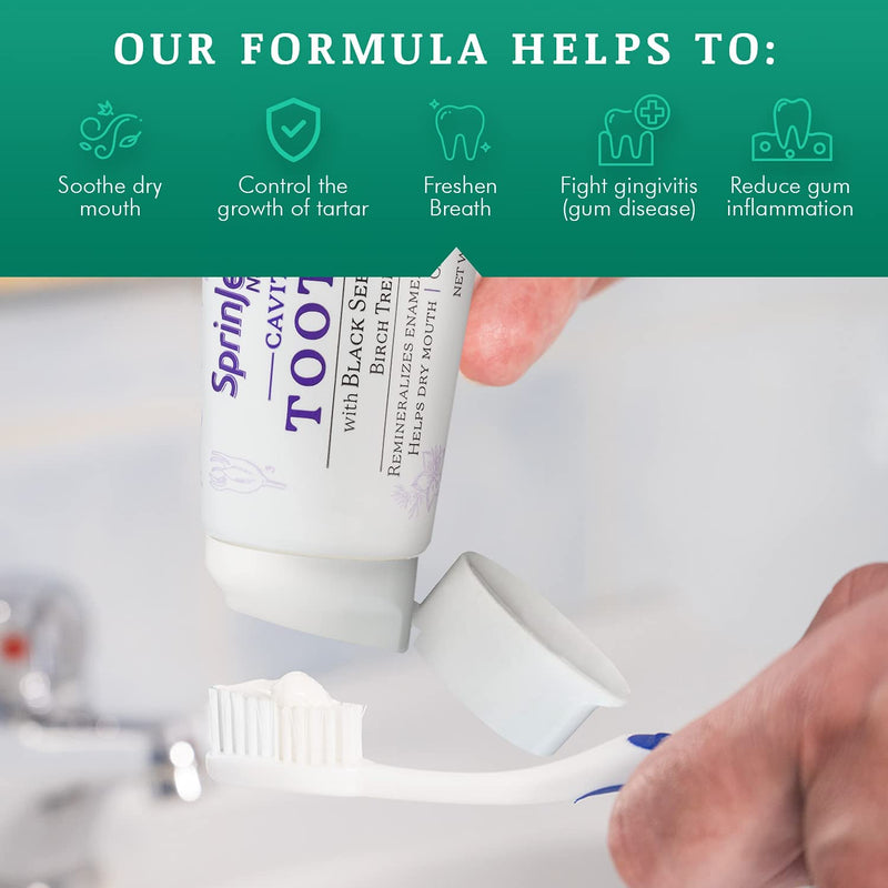 SprinJene Natural Sensitivity Relief Toothpaste – Fluoride Toothpaste for Sensitive Teeth & Cavity Protection – SLS Free with Patented Black Seed Oil & Zinc – Made in The USA (2 Pack) Mint - Sensitivity Relief Cavity Protection Pack of 2